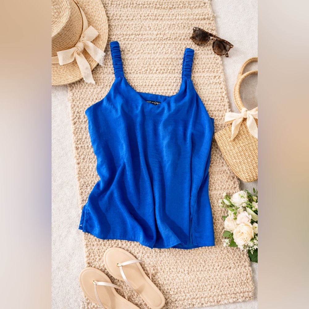 Sam and Jess Vibrant Blue Flowy Camisole Summer Top- Size Petite Medium